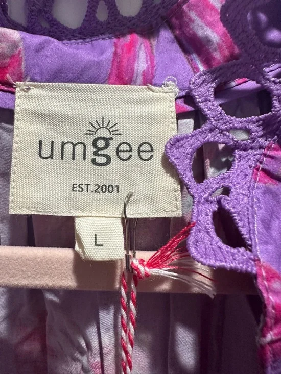 Umgee-Lilac & Pink Bow Print Lace Trim Mini Dress - Picture 5 of 5